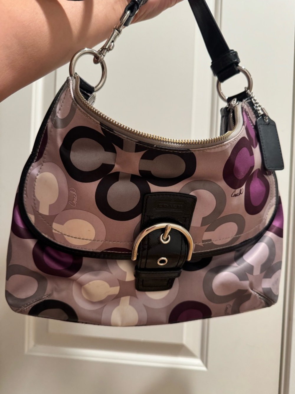 Coach Op Art Purple Signature Logo Hobo Bag